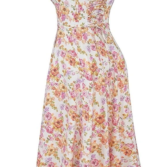 House of CB Pink and Yellow Floral Midi Dress - Saira - Picture 6 of 7
